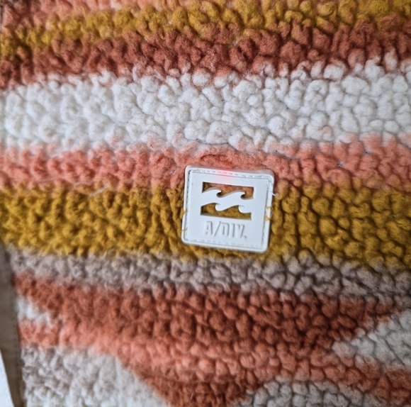 Billabong Switchback Striped Fleece Sweater Womens Sz M Sherpa Snap Up Mock Neck - Picture 3 of 4
